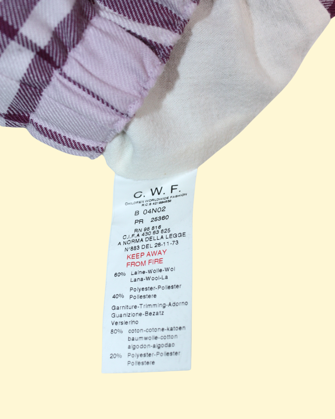 Pantalon en tartan de laine rose et mauve 6 mois