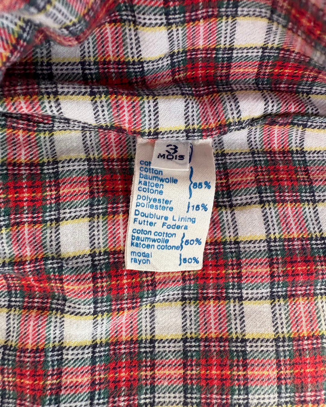 Manteau vintage bleu doublure en tartan 3 mois