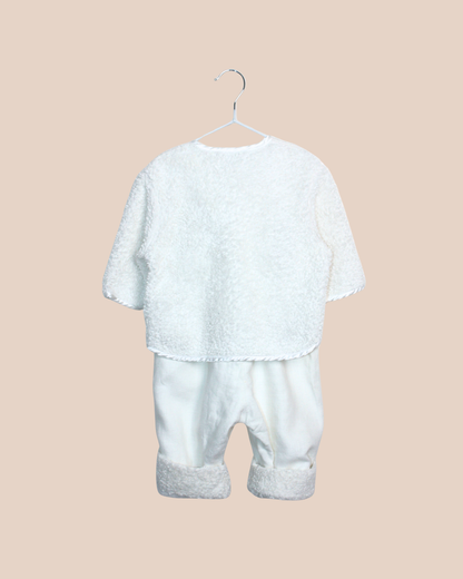 Ensemble cardigan et pantalon blancs en lin et coton 9 mois
