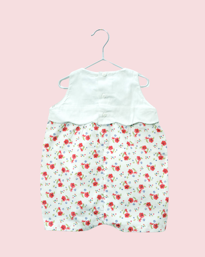 Barboteuse en coton blanc à fleurs 12 mois