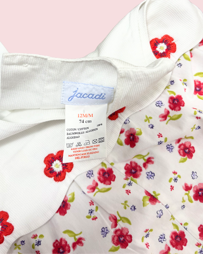 Barboteuse en coton blanc à fleurs 12 mois