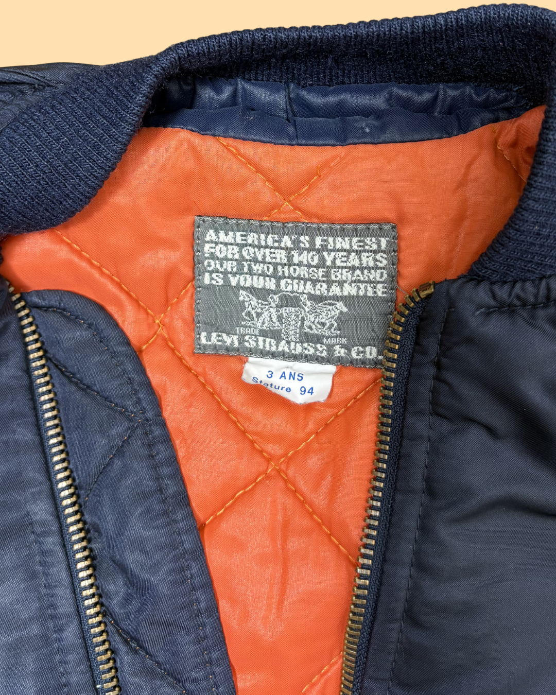 Bomber matelassé bleu marine vintage 1990s white tab 3 ans