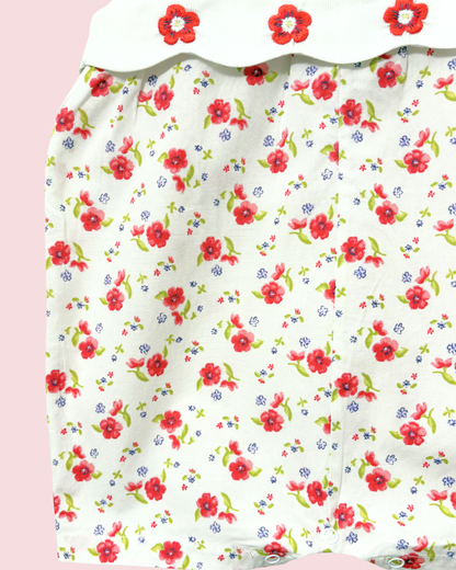 Barboteuse en coton blanc à fleurs 12 mois