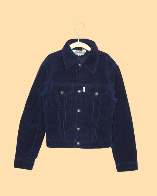 Veste en velours bleu nuit vintage 1970s big E taille 8 ans