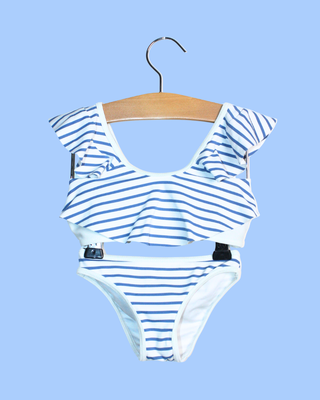 Maillot deux pièces à rayures bleues et blanches 2 ans
