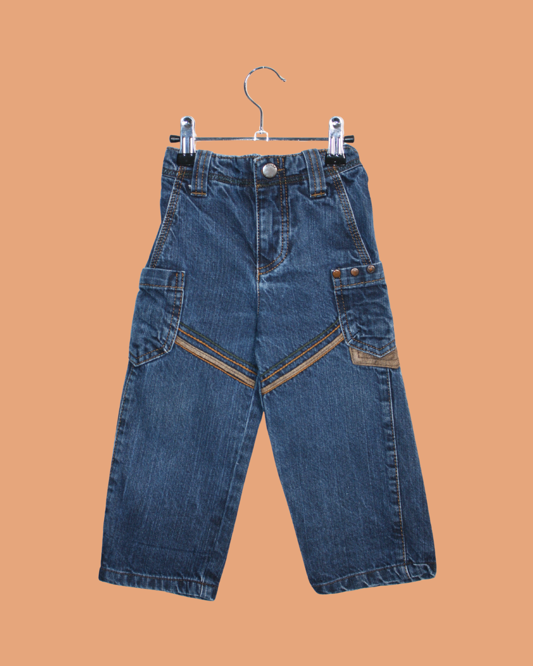 Jean brut vintage avec empiècements de cuir 18 mois