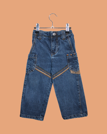 Jean brut vintage avec empiècements de cuir 18 mois