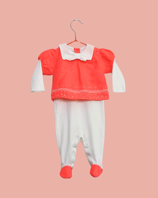 Grenouillère rose et banche en coton 1 mois