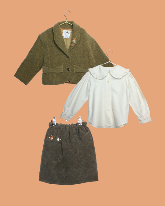 Magnifique ensemble vintage veste, jupe et chemise 2 ans