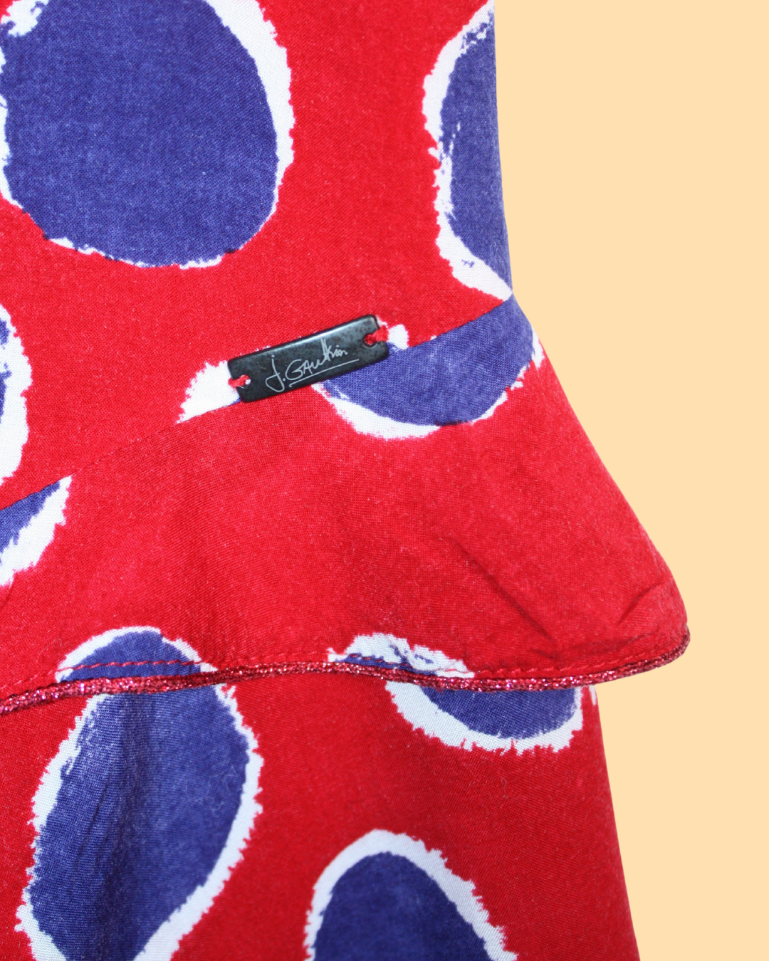 Robe rouge à pois bleus 2 ans