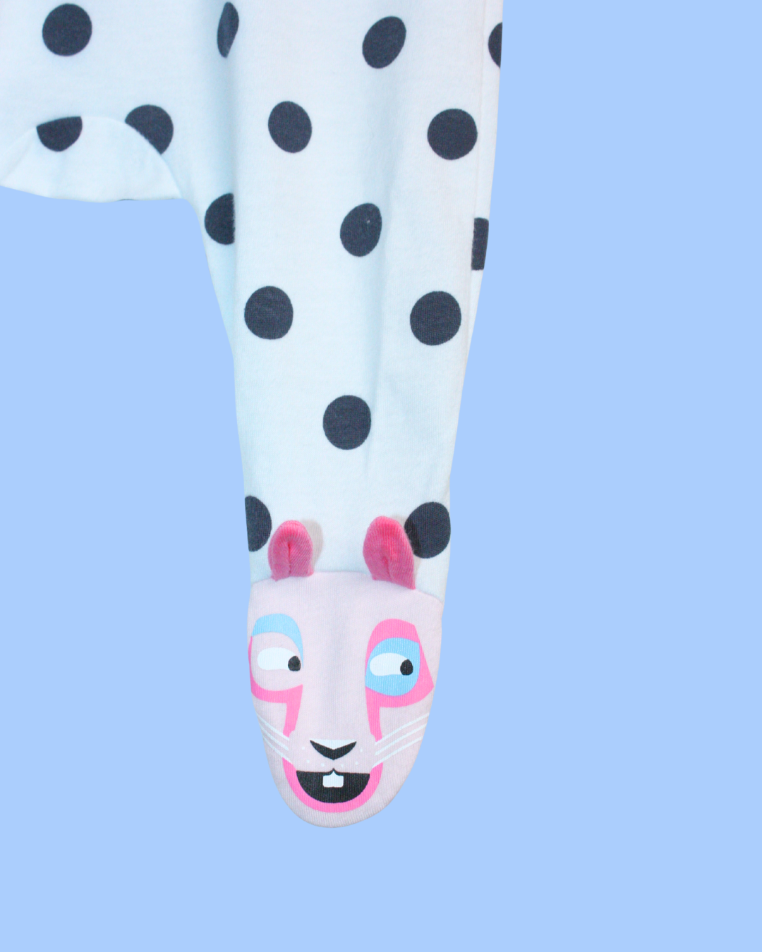 Grenouillère à pois et lapin brodé 1 mois