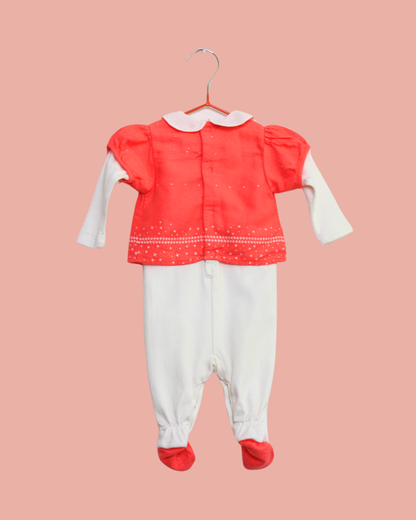 Grenouillère rose et banche en coton 1 mois