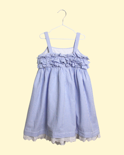 Robe rayée blanche et bleue à volants 3 ans