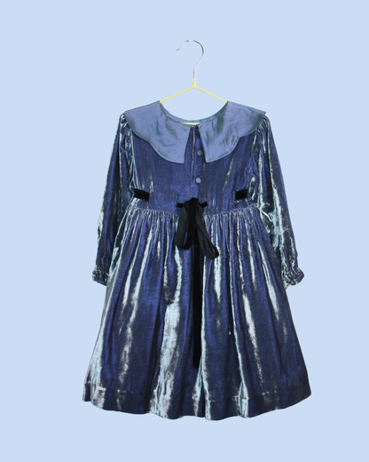 Robe bleue vintage en tulle et velours 2 ans