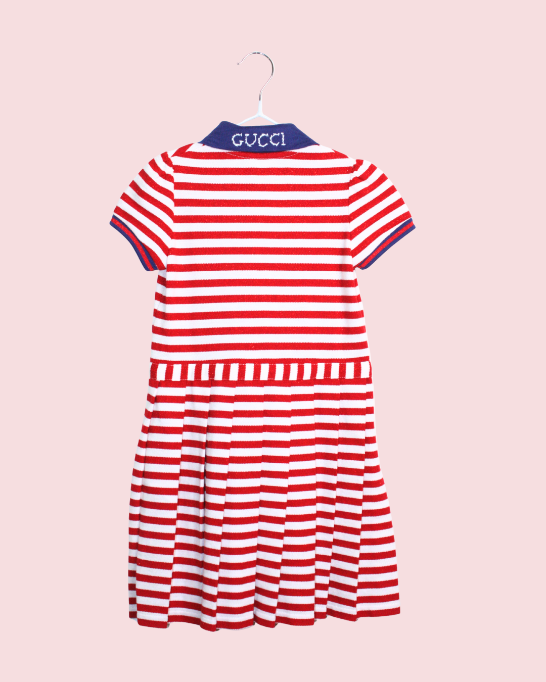Robe polo plissée à rayures et coeurs rouges 5 ans