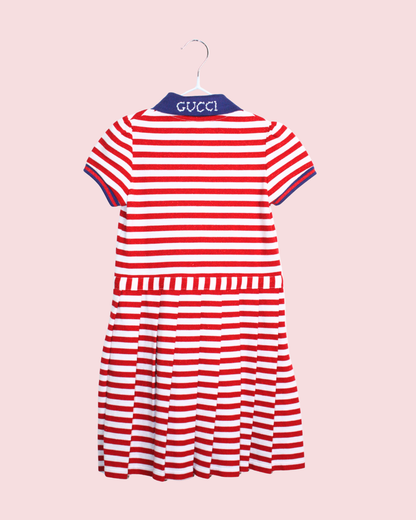 Robe polo plissée à rayures et coeurs rouges 5 ans