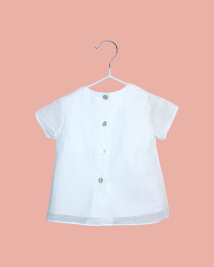 Blouse en voile de coton blanc à fleur et noeud 3 mois