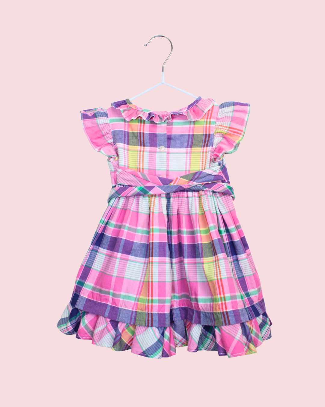 Robe rose à volants et carreaux 9 mois