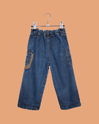 Jean brut vintage avec empiècements de cuir 18 mois