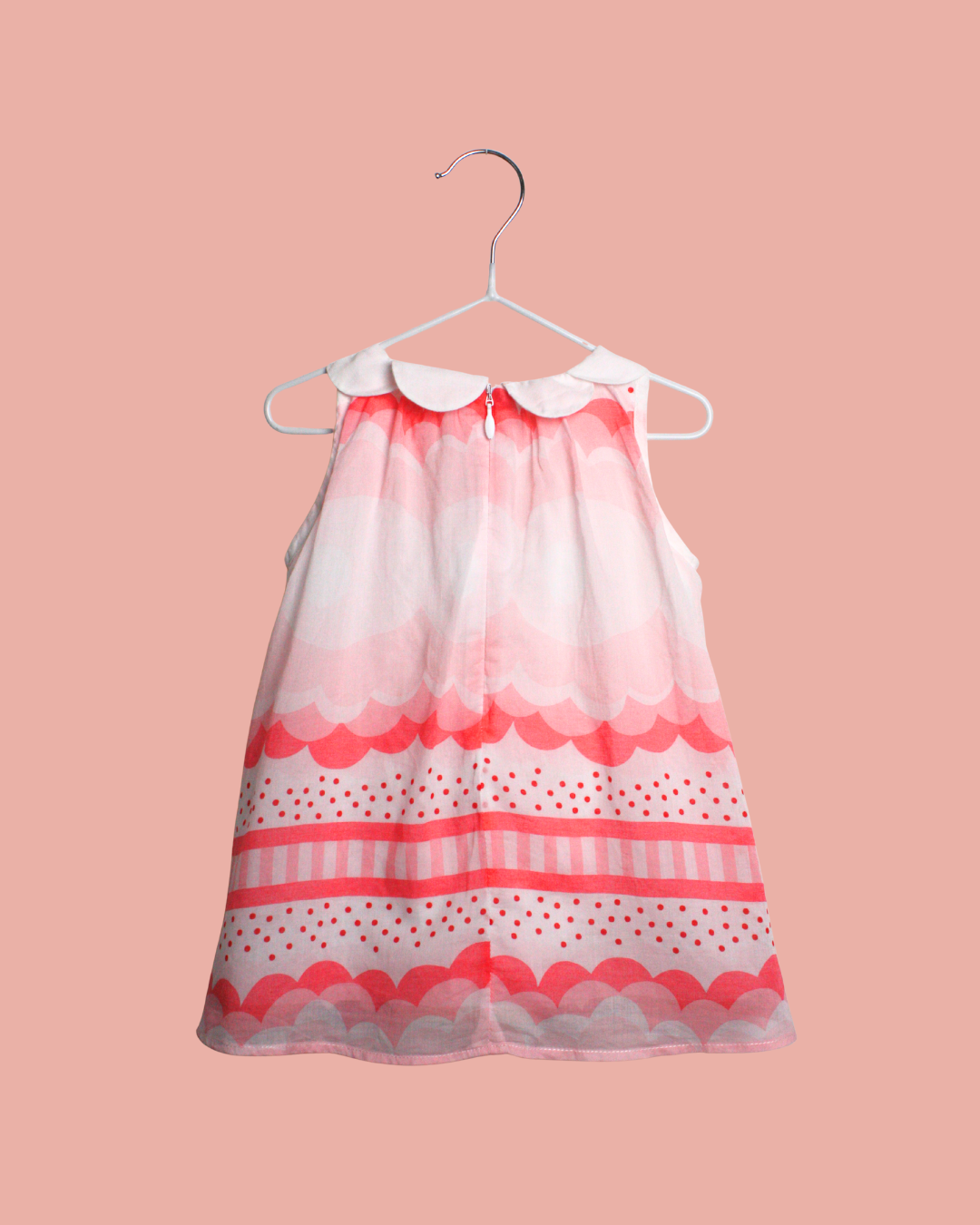 Robe en coton blanche et rose à col corolle 3 mois