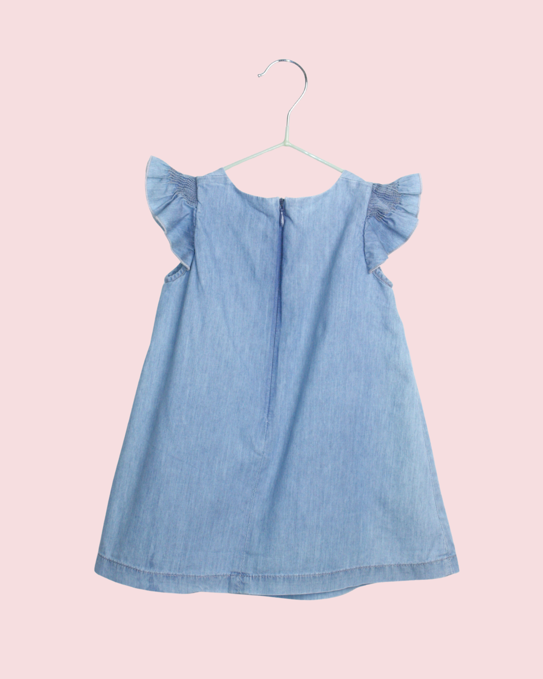 Robe bleue en chambray à détails plissés 6 mois