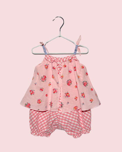 Barboteuse à motifs floraux et vichy 1 mois