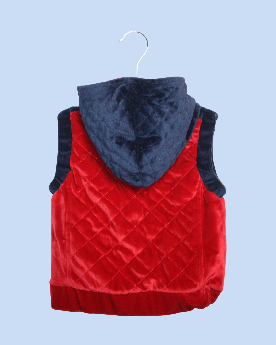 Veste en velours rouge et bleu 2 ans