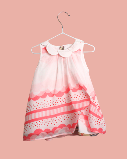 Robe en coton blanche et rose à col corolle 3 mois