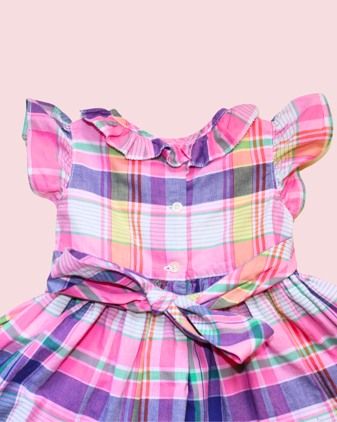 Robe rose à volants et carreaux 9 mois