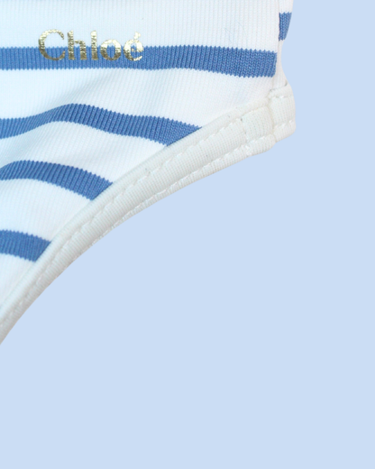 Maillot deux pièces à rayures bleues et blanches 2 ans