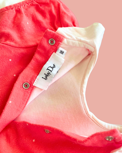 Grenouillère rose et banche en coton 1 mois