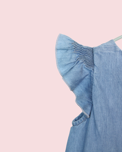 Robe bleue en chambray à détails plissés 6 mois