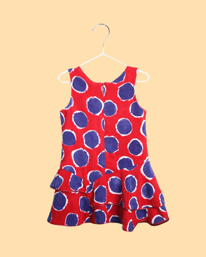 Robe rouge à pois bleus 2 ans