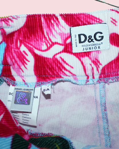 Pantalon en velours rose et bleu à fleurs 8 ans