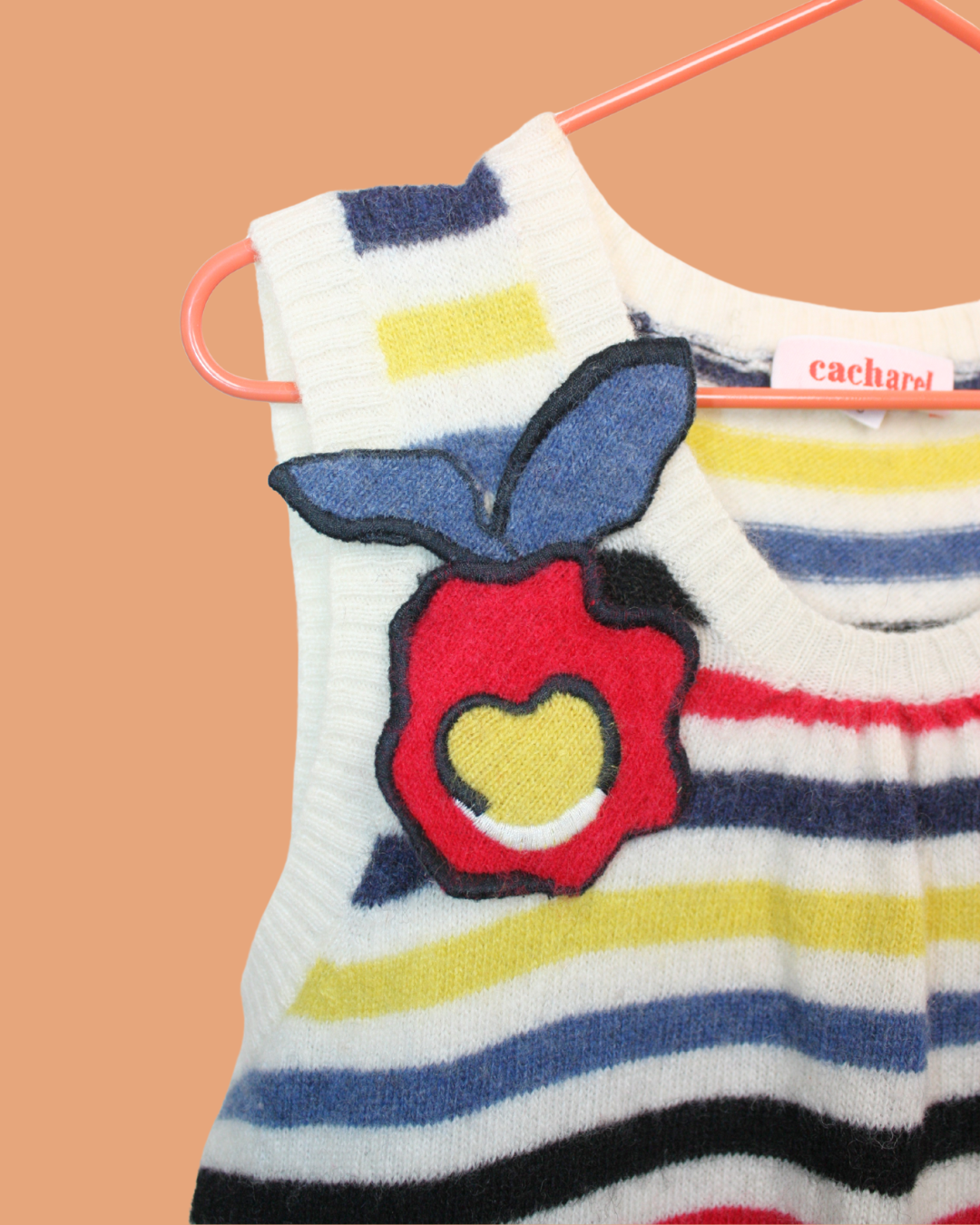 Pull vintage rayé en laine d'agneau 6 ans