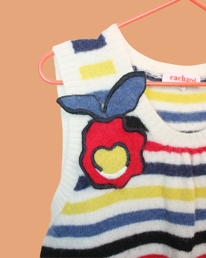 Pull vintage rayé en laine d'agneau 6 ans