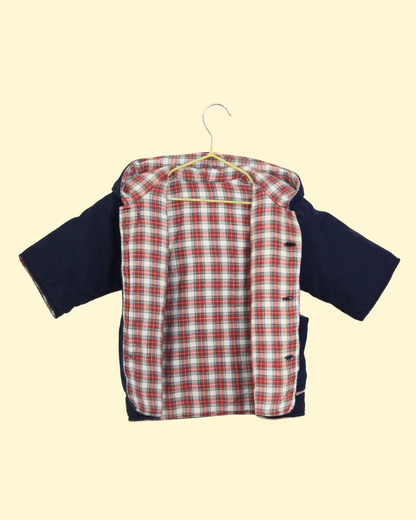 Manteau vintage bleu doublure en tartan 3 mois