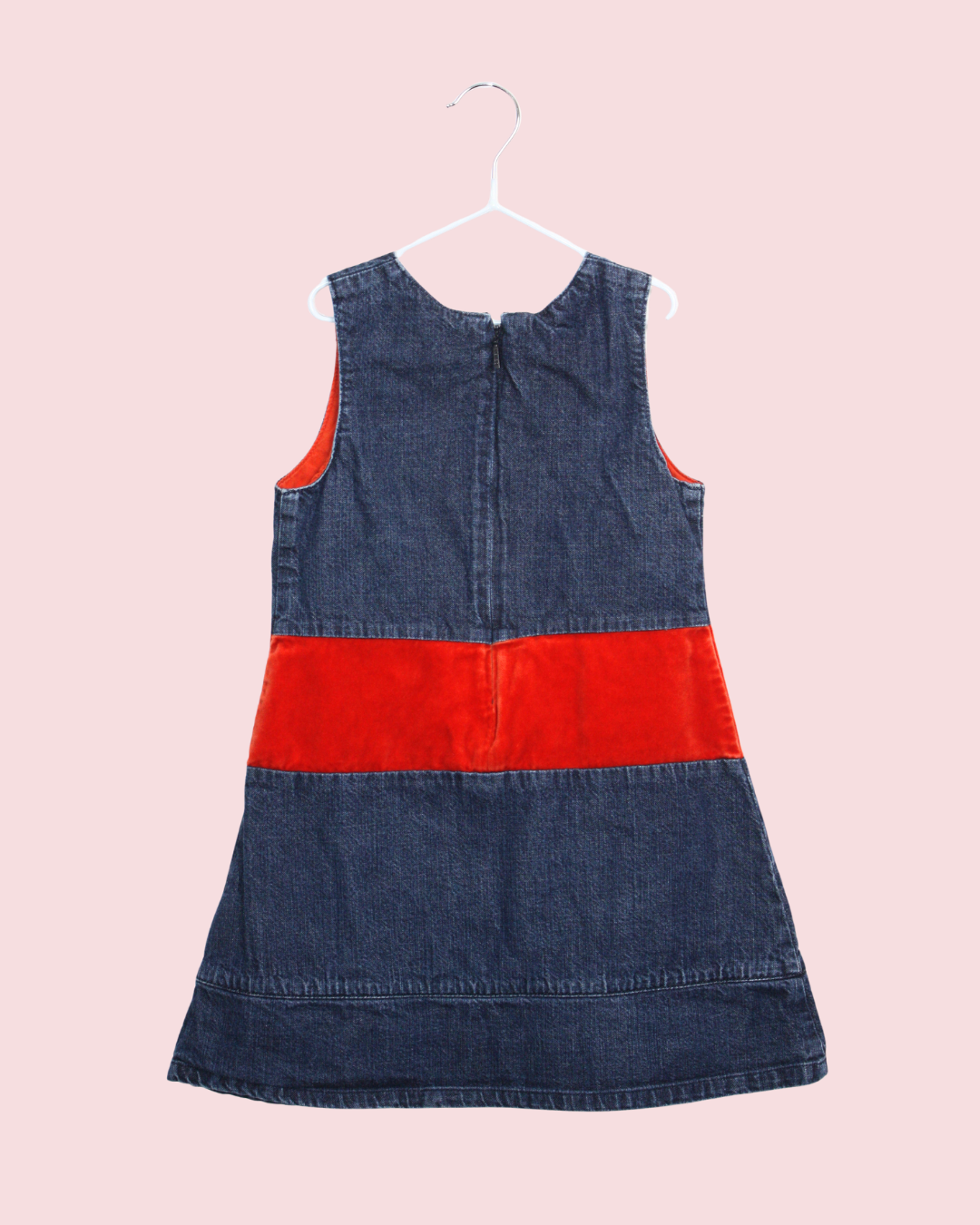 Robe en jean et velours brodé rouge 5 ans