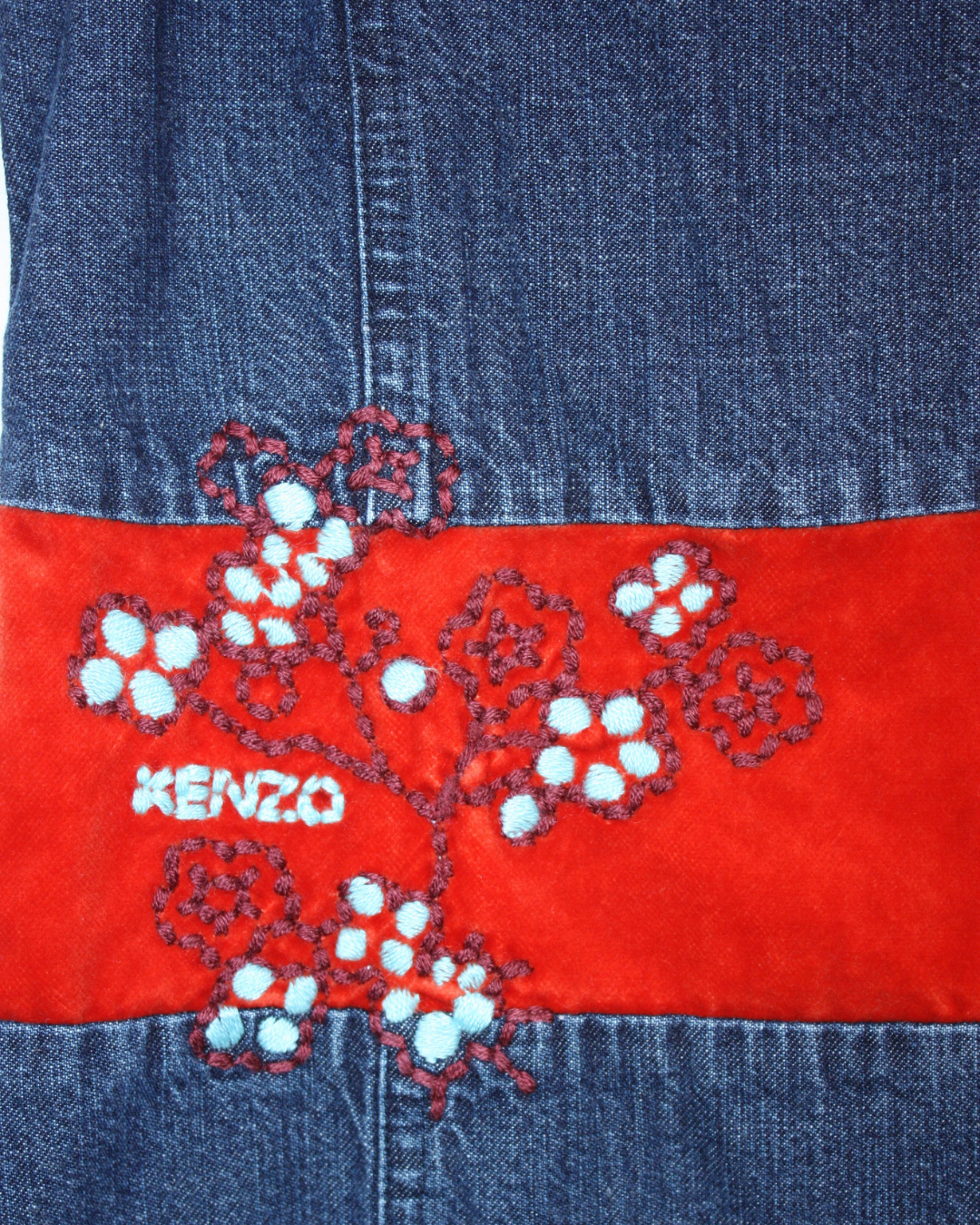 Robe en jean et velours brodé rouge 5 ans