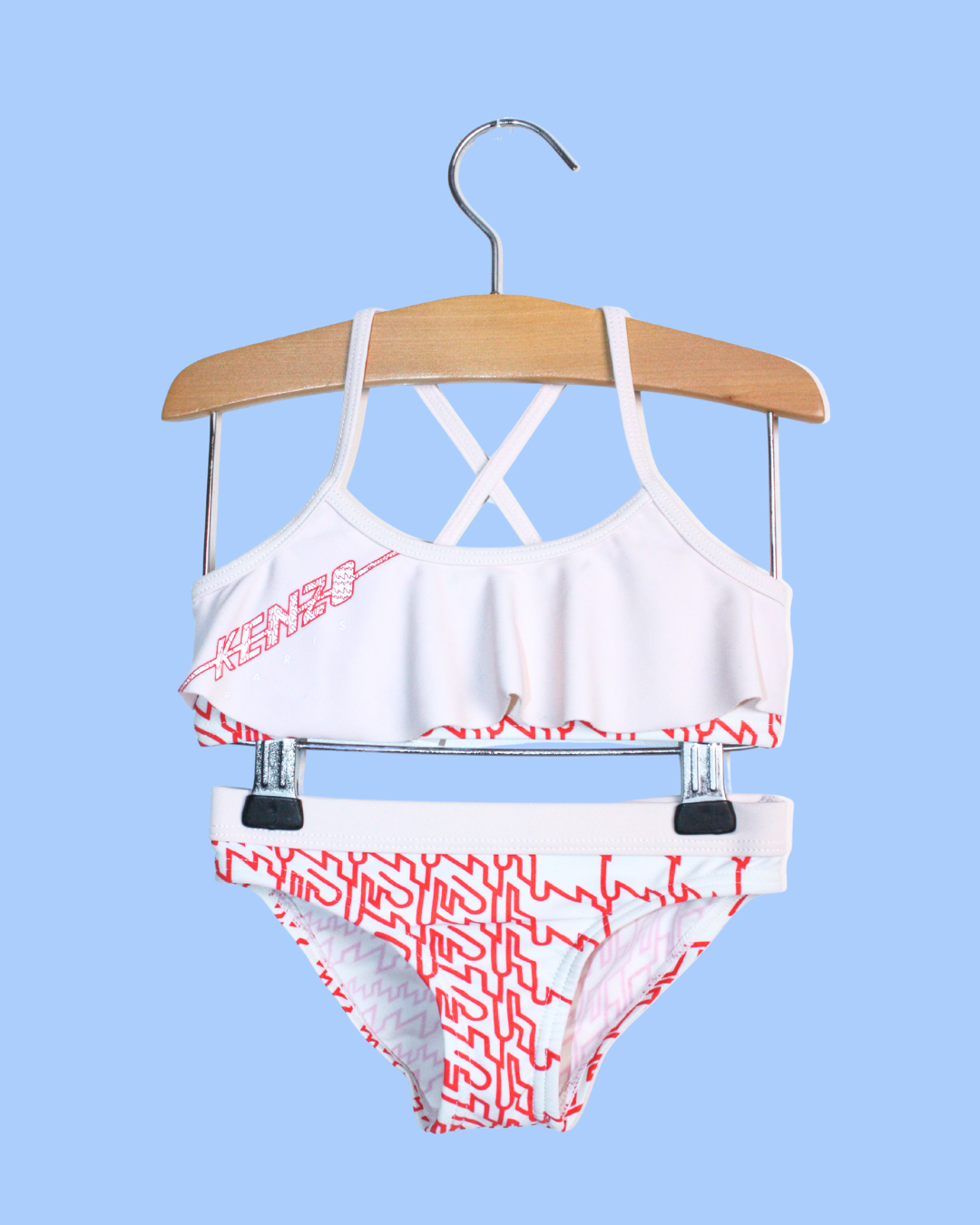 Maillot deux pièces à volant rouge et blanc 2 ans