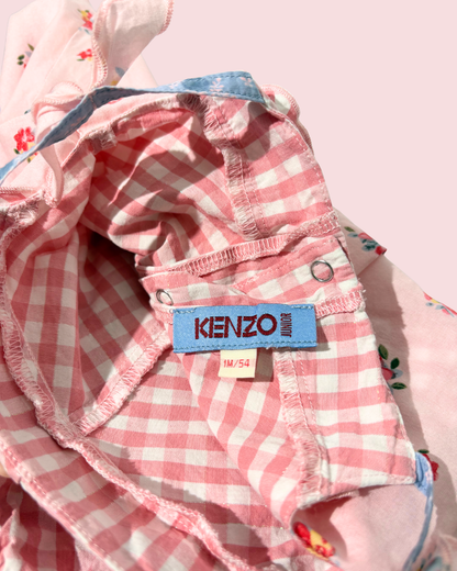 Barboteuse à motifs floraux et vichy 1 mois