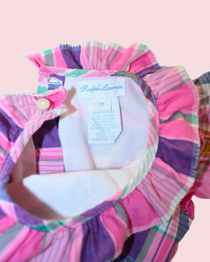 Robe rose à volants et carreaux 9 mois