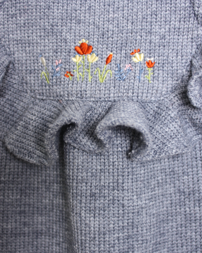 Robe en laine grise brodée de fleurs 3 ans