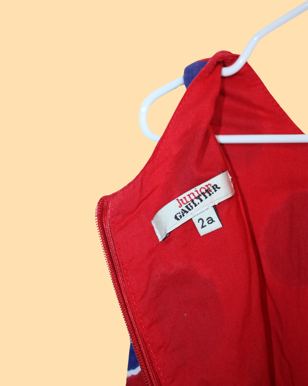 Robe rouge à pois bleus 2 ans