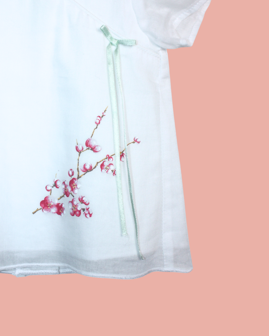 Blouse en voile de coton blanc à fleur et noeud 3 mois