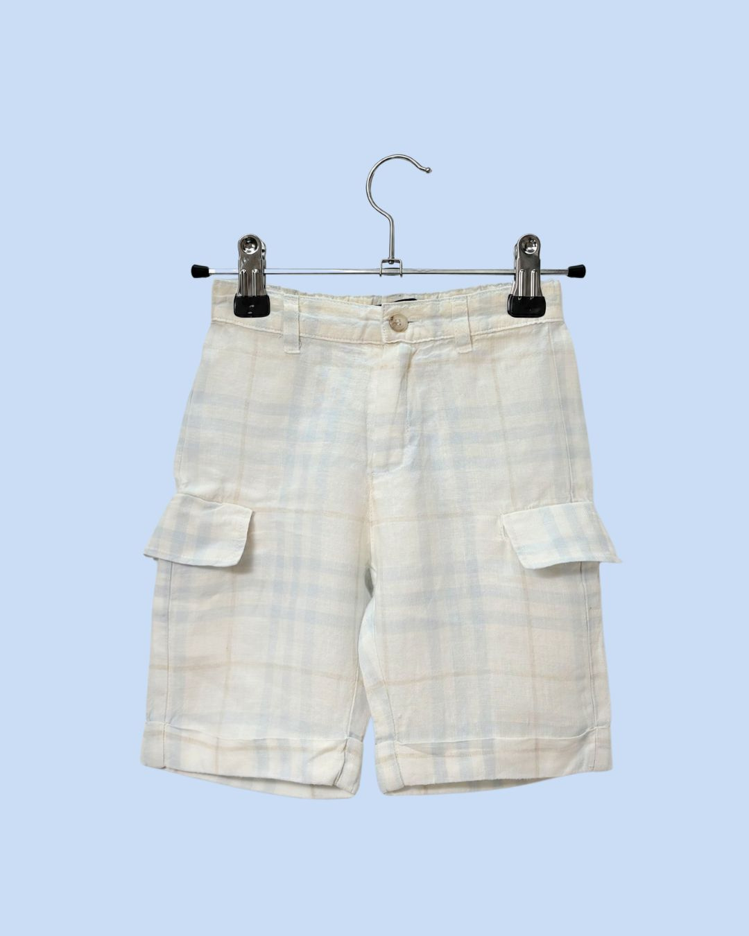 Bermuda en tartan beige et bleu clair 12 mois
