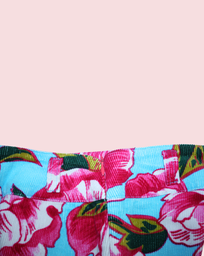 Pantalon en velours rose et bleu à fleurs 8 ans