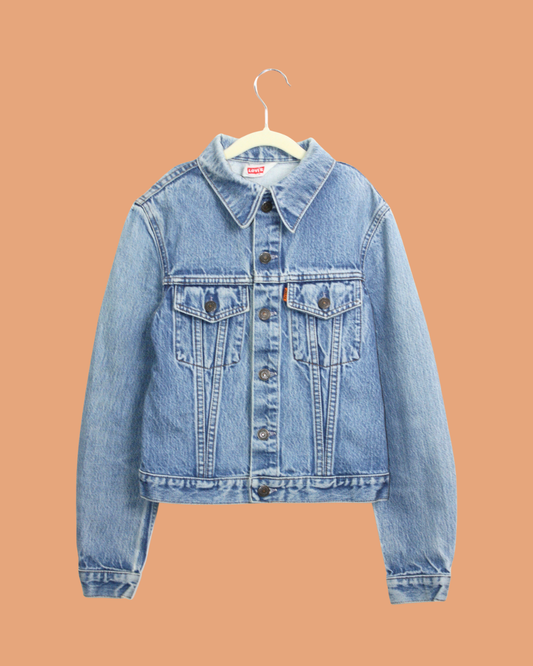 Veste en jean vintage 1970s orange tab 14 ans