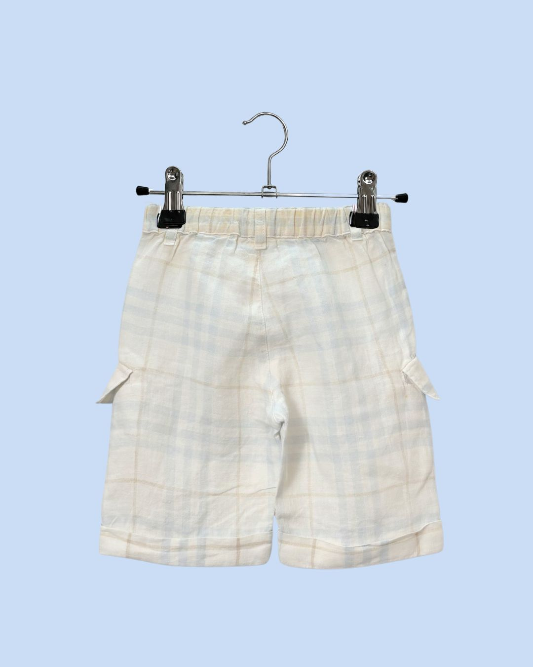 Bermuda en tartan beige et bleu clair 12 mois