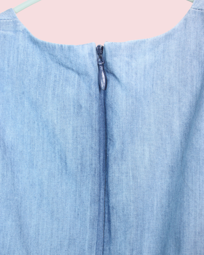 Robe bleue en chambray à détails plissés 6 mois